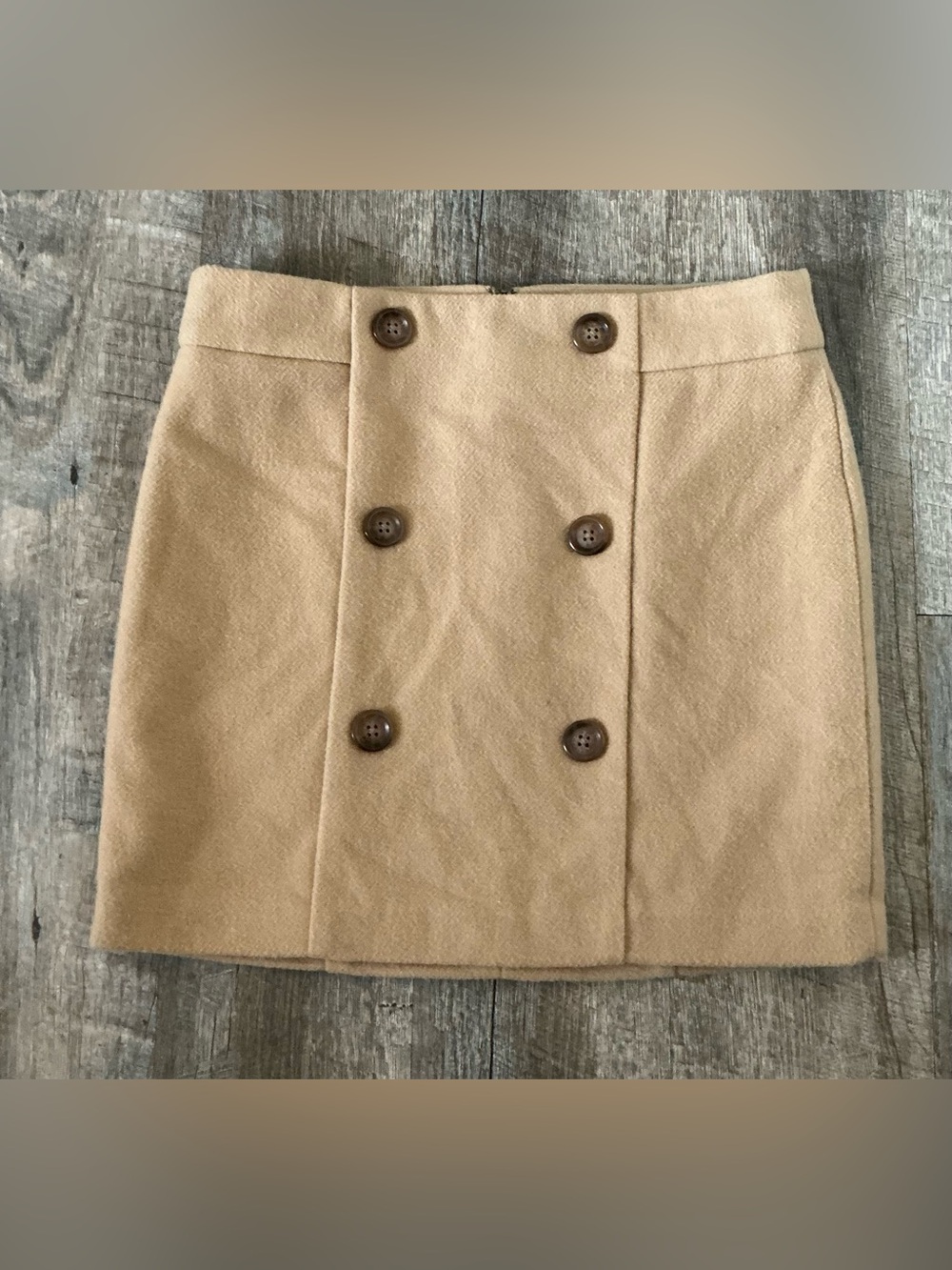 Gap Camel Wool Blend Double Breasted Mini Skirt Size 4 Tan High Waist Preppy 90s